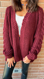 Burgundy Braided Sleeve Cardigan