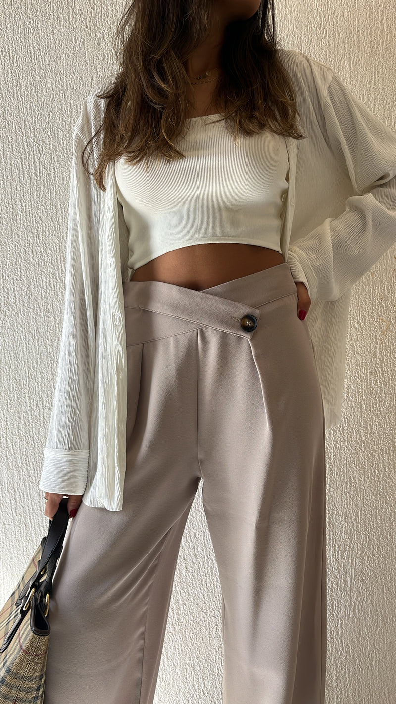 Beige Criss cross Soft Suit Pants