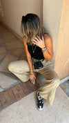 Beige Elastic Boho Pants