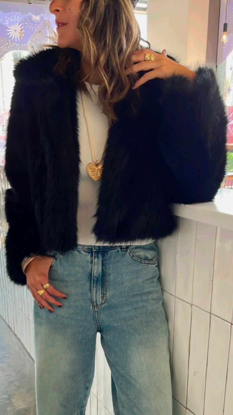 Black Faux Fur Cropped Jacket