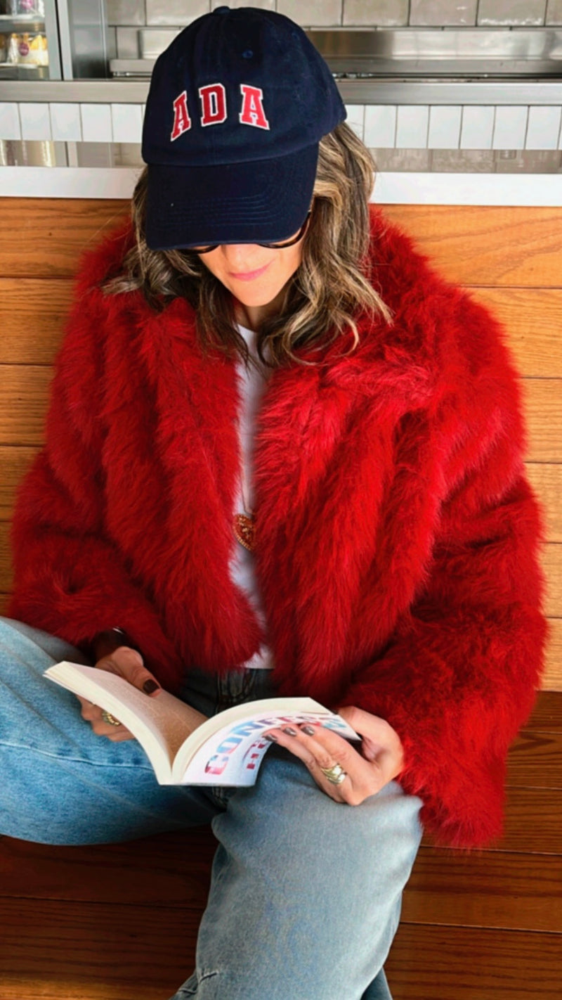 Red Faux Fur Cropped Jacket