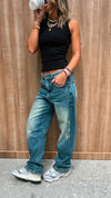 Distressed Cargo Waist Jeans