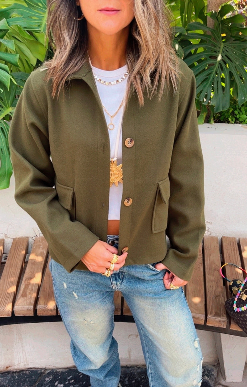 Olive Hit The Streets Cropped Jacket