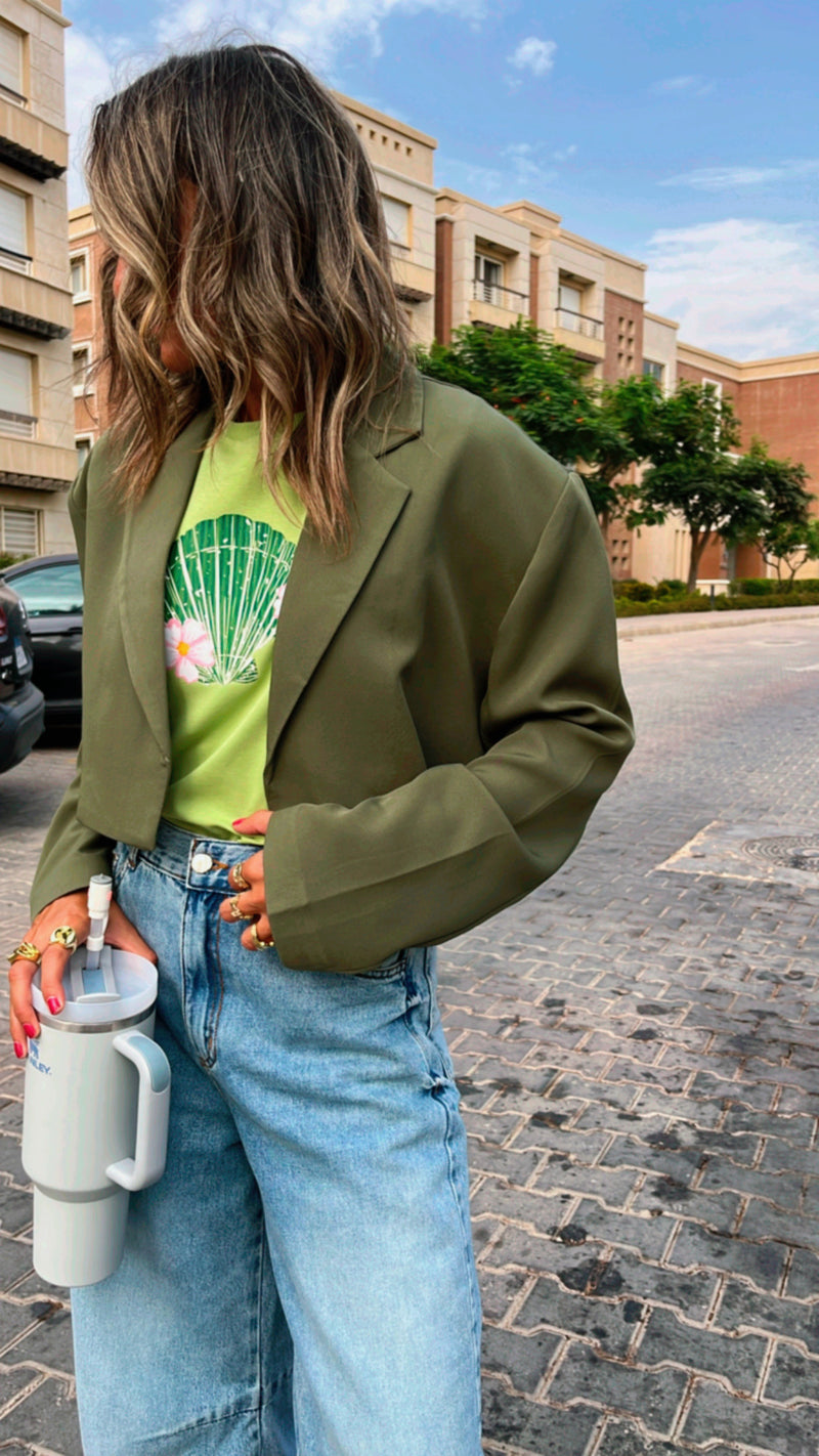 Olive Loose Cropped Blazer