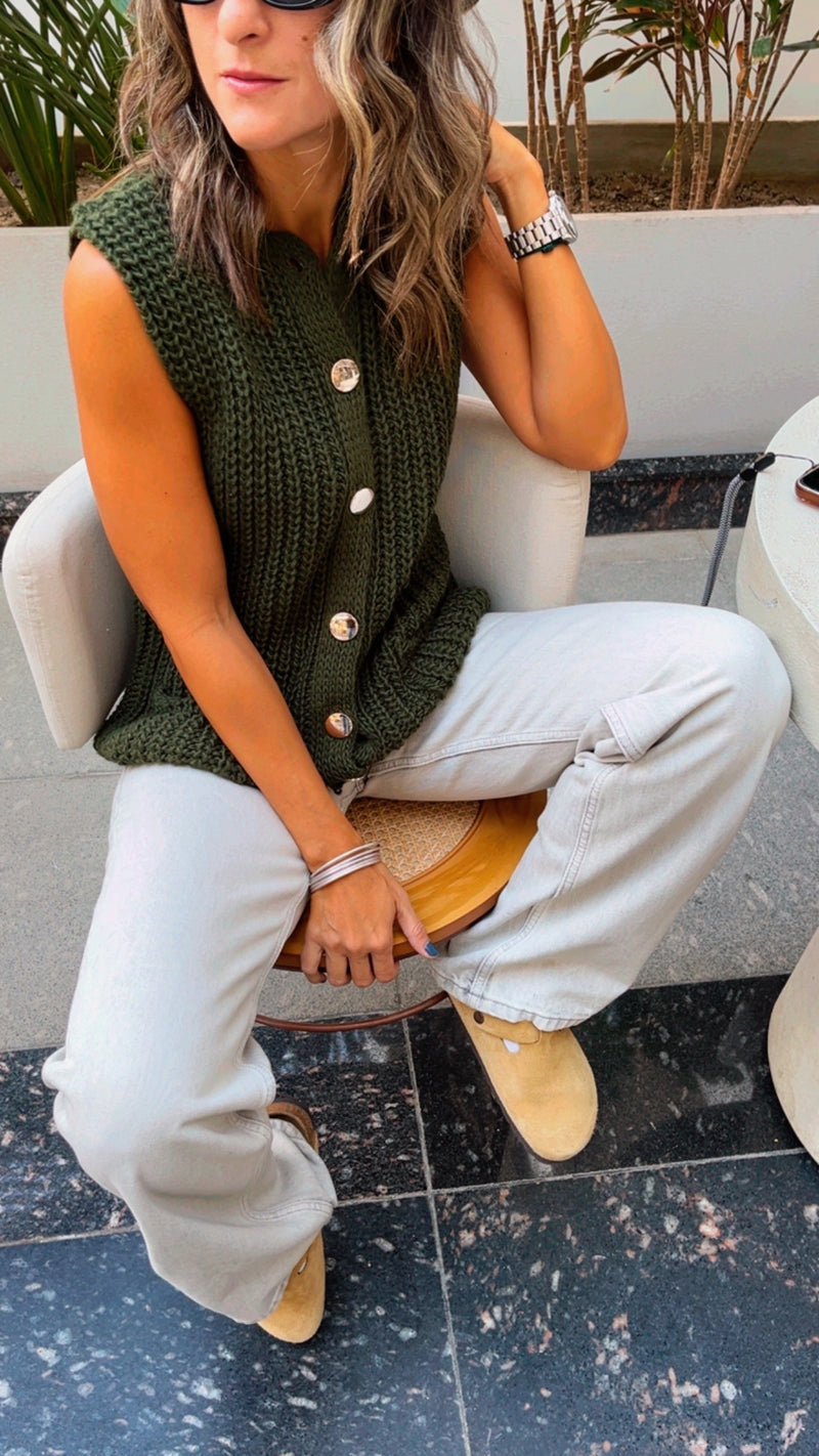 Olive Golden Button Knit Vest