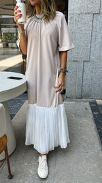 Beige Pleats Bottom Dress