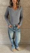 Grey V-Neck Contour Elevated Pullover