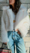 White Faux Fur Cropped Jacket