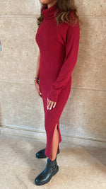 Burgundy High Neck One Shoulder Dress