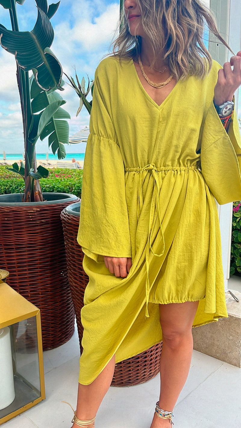 Mustard Waist Snatch Mini Dress