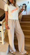 Beige Simple Times Striped Pants