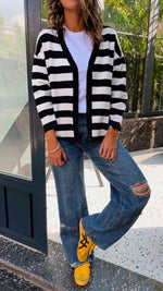 Black Striped Everyday Light Knit Cardigan