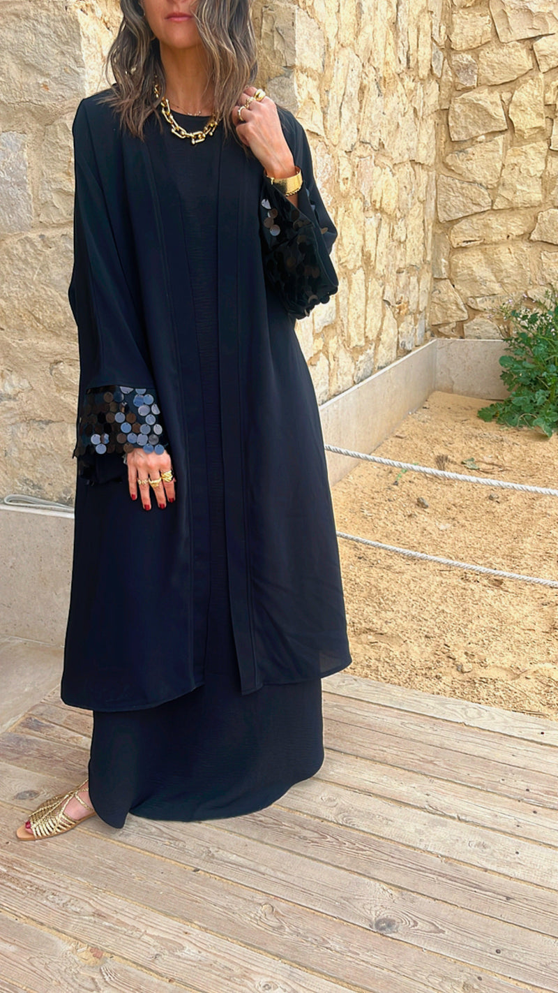 Black Fancy Embellished Kimono