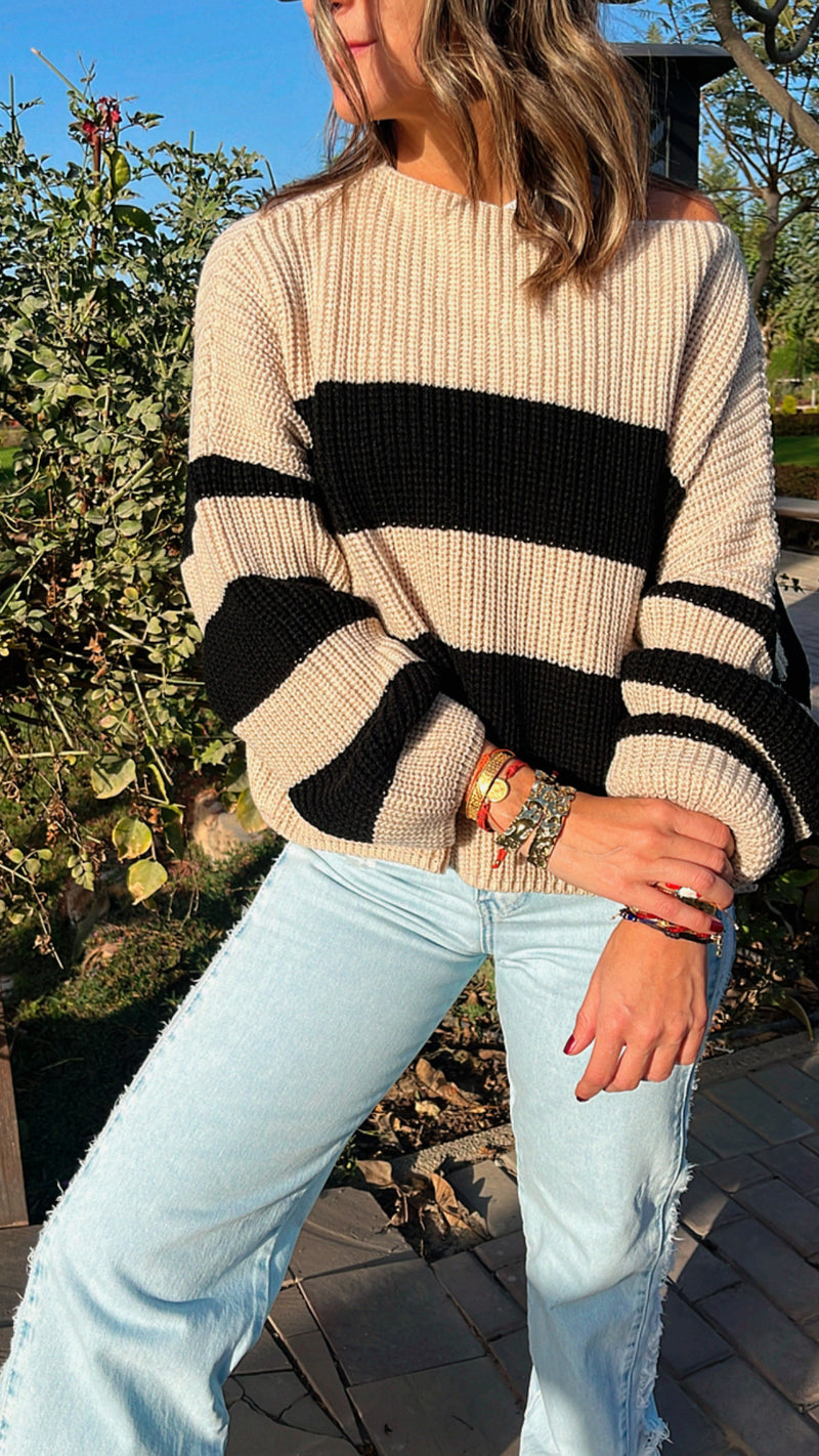 Beige Chunky Striped Knit