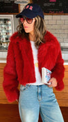 Red Faux Fur Cropped Jacket