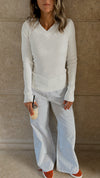 White V-Neck Contour Elevated Pullover