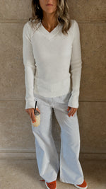 White V-Neck Contour Elevated Pullover