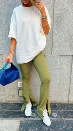 Olive Split Hem Slim Pants