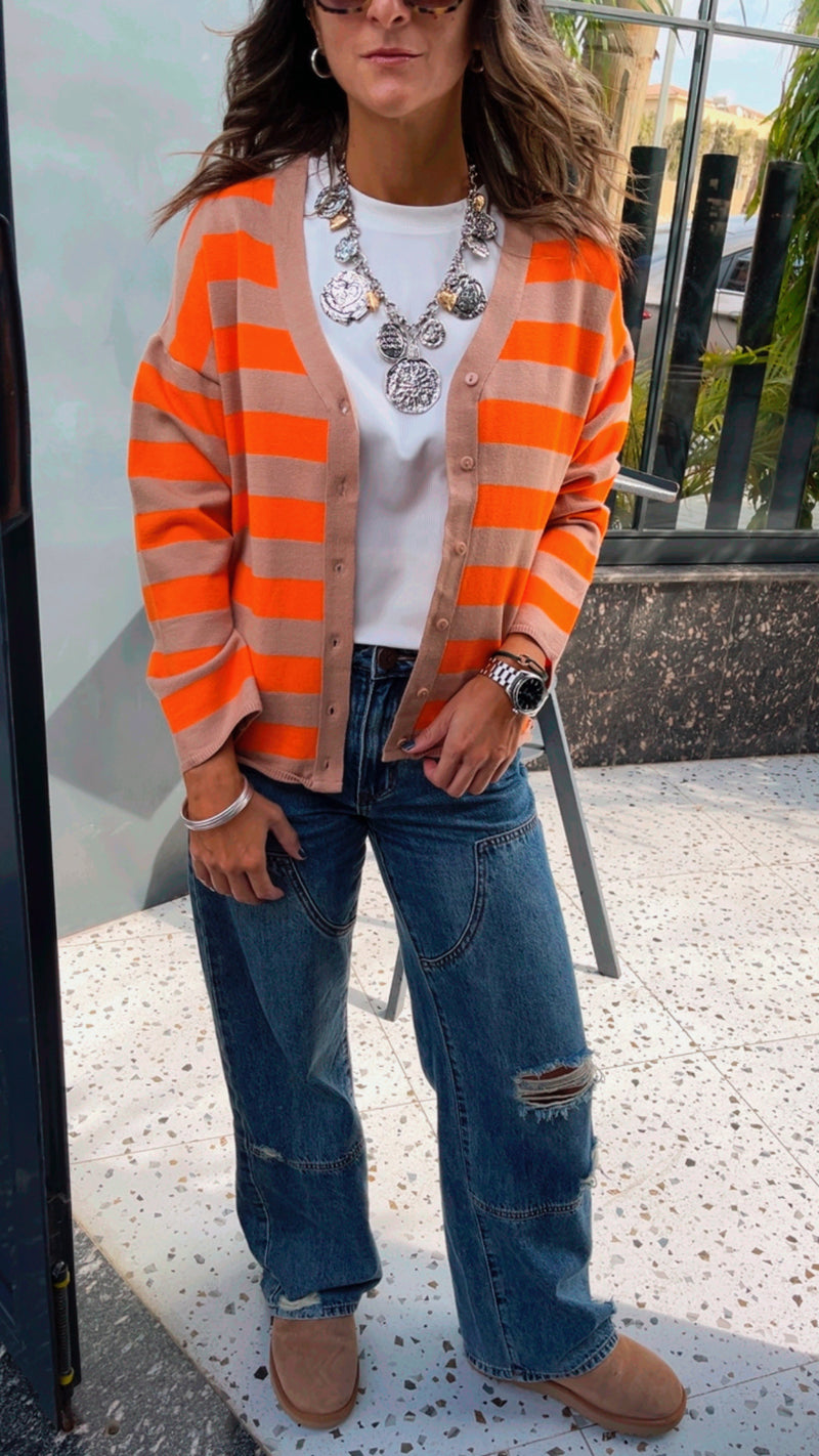 Orange Striped Everyday Light Knit Cardigan