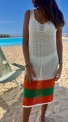 Orange Colorblock Trim Crochet Coverup