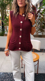 PREORDER Burgundy Golden Button Knit Vest