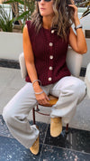 PREORDER Burgundy Golden Button Knit Vest