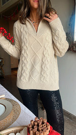 Beige Braided Half Zip Up Pullover