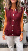 PREORDER Burgundy Golden Button Knit Vest