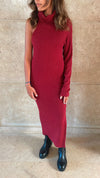 Burgundy High Neck One Shoulder Dress