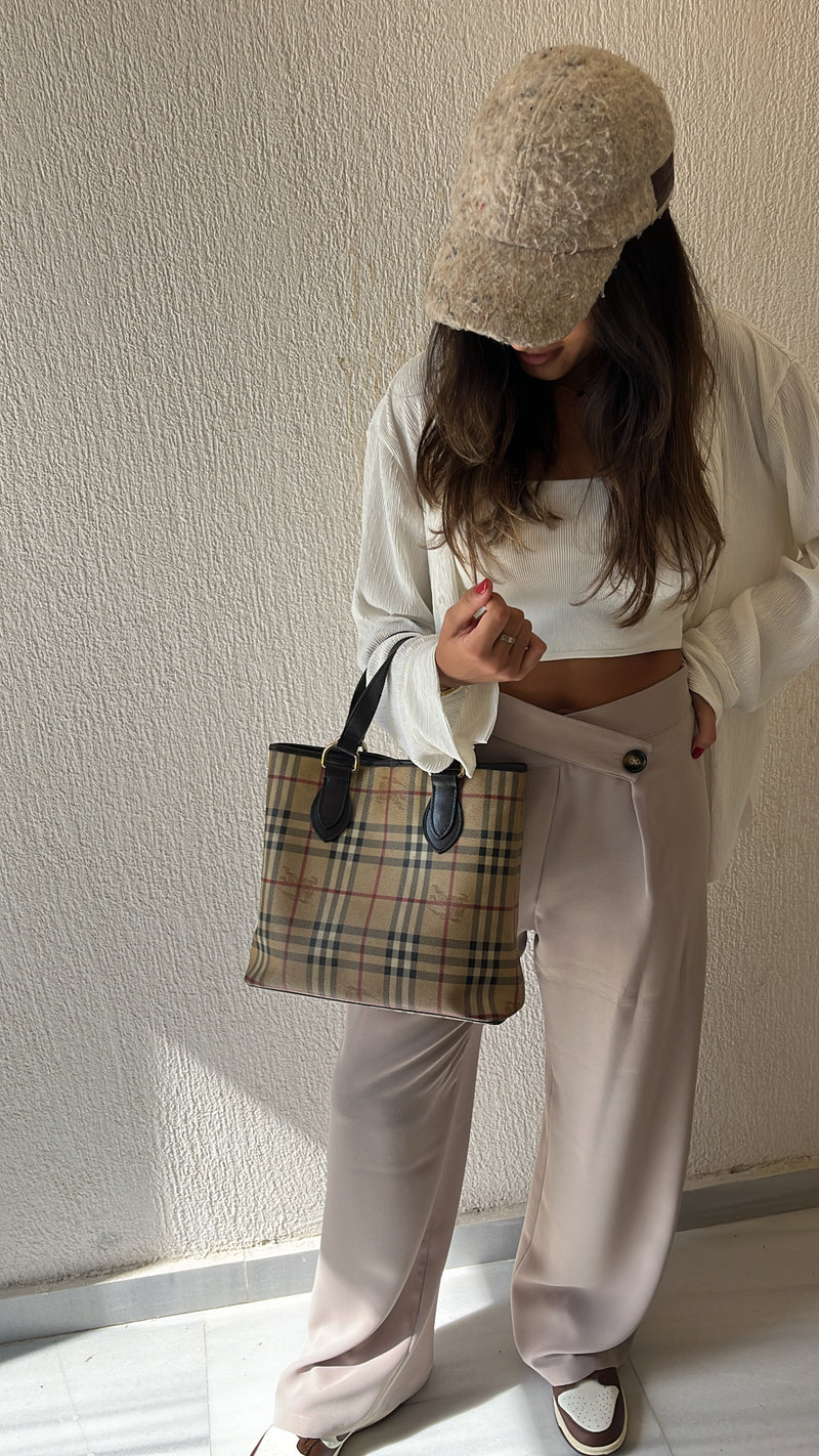 Beige Criss cross Soft Suit Pants