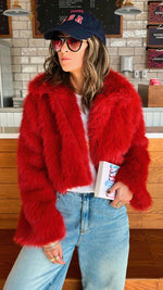 Red Faux Fur Cropped Jacket