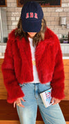 Red Faux Fur Cropped Jacket