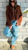 Camel Faux Fur Cropped Jacket