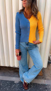 Yellow & Blue Contrast Knit Sweater