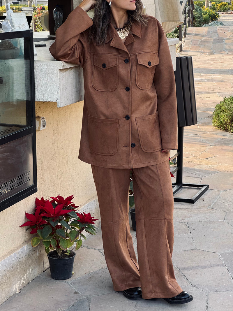 Camel Suede tailored Utility Shirt