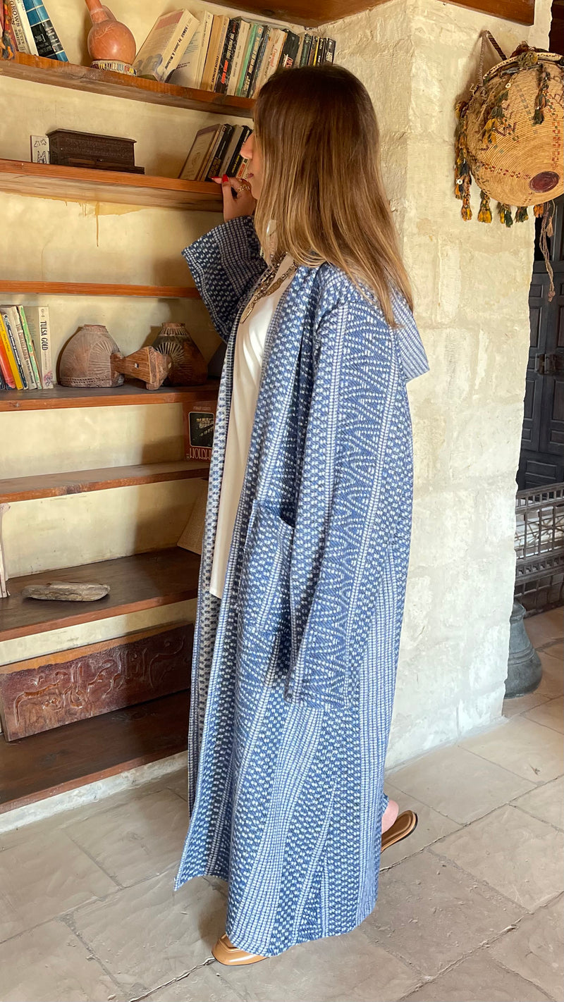 Blue Nomadic Printed Hooded Cardigan