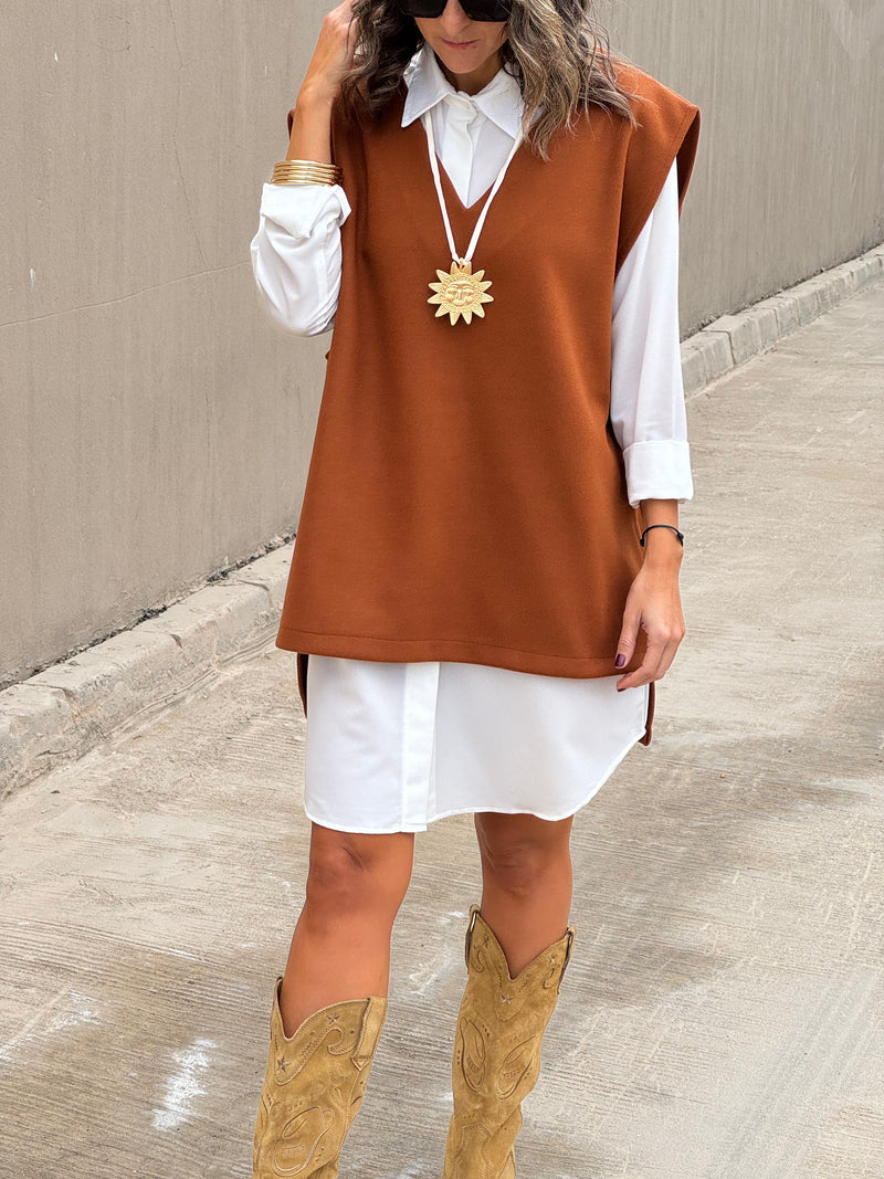 Camel Preppy High Low Vest