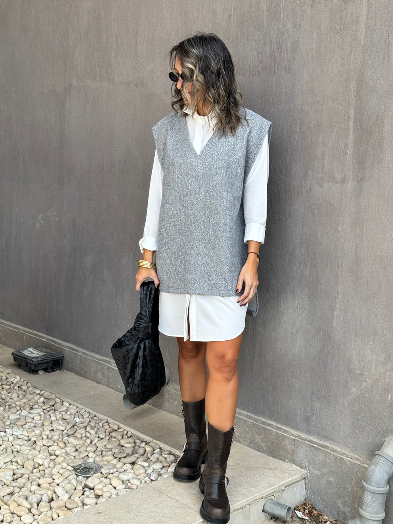 Grey Preppy High Low Vest