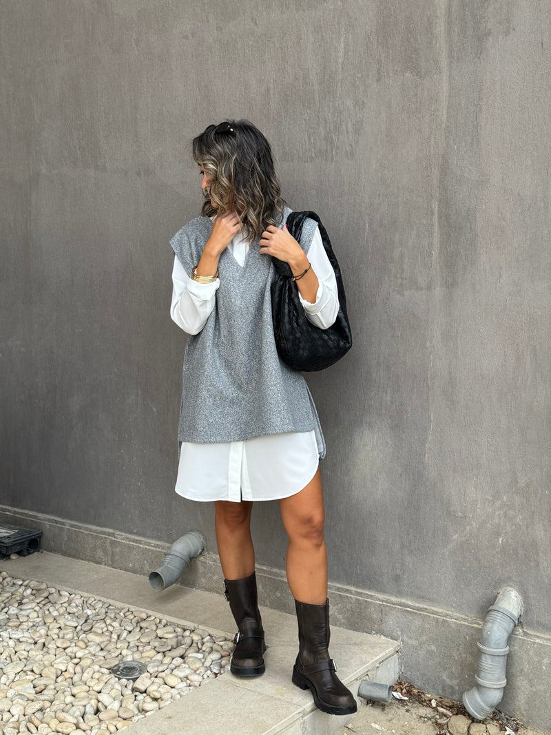 Grey Preppy High Low Vest