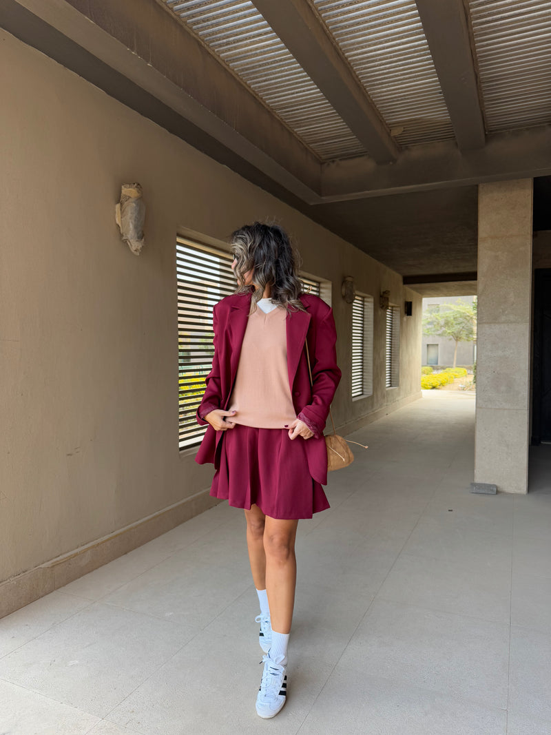 Burgundy Preppy School Girl Skirt