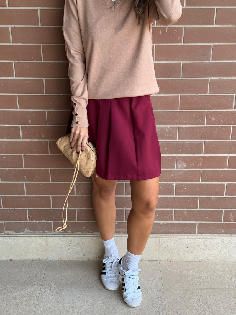 Burgundy Preppy School Girl Skirt