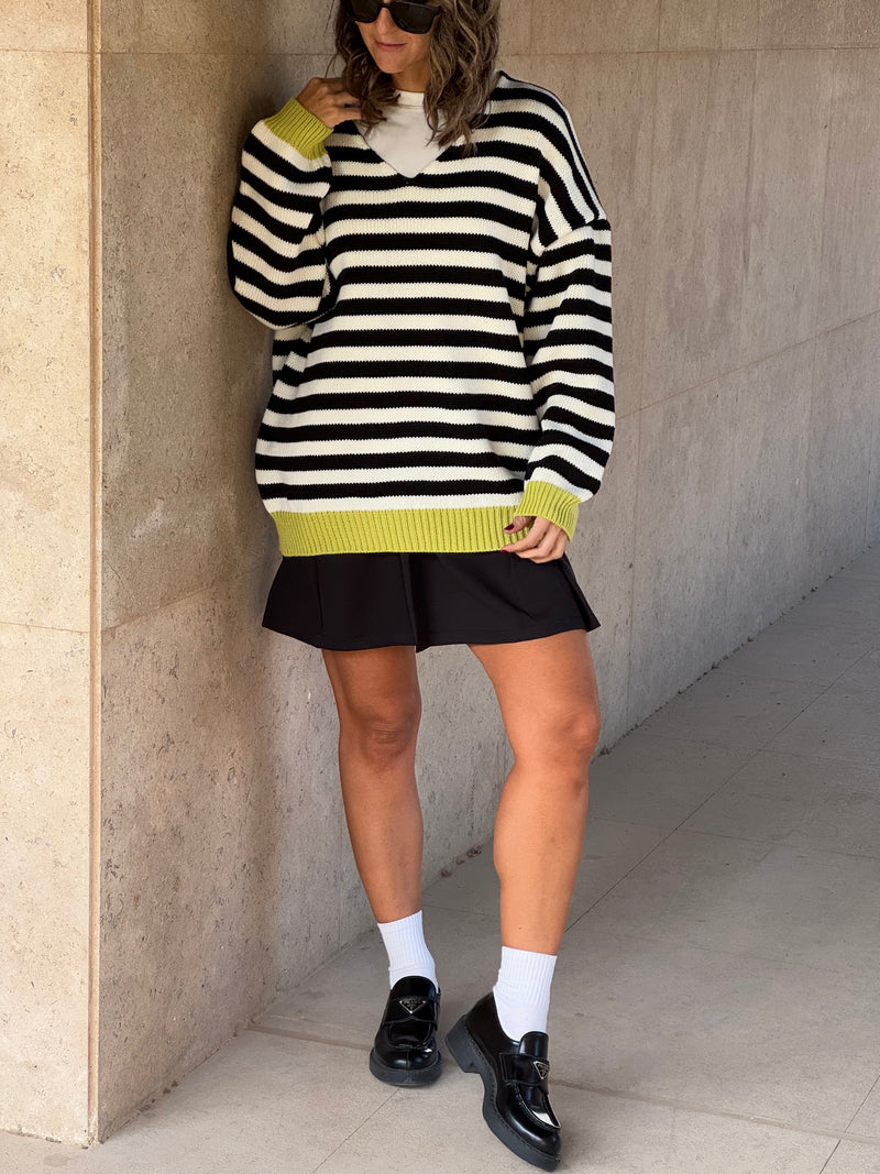 Black & White Striped V Sweater