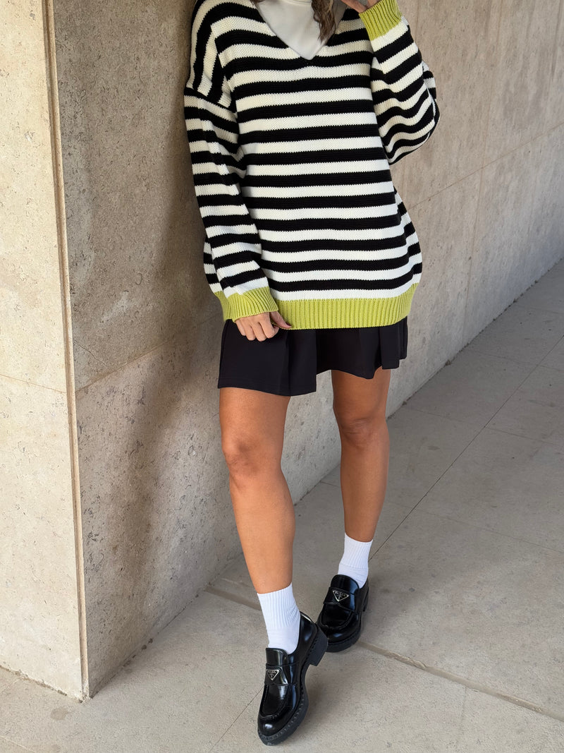 Black & White Striped V Sweater