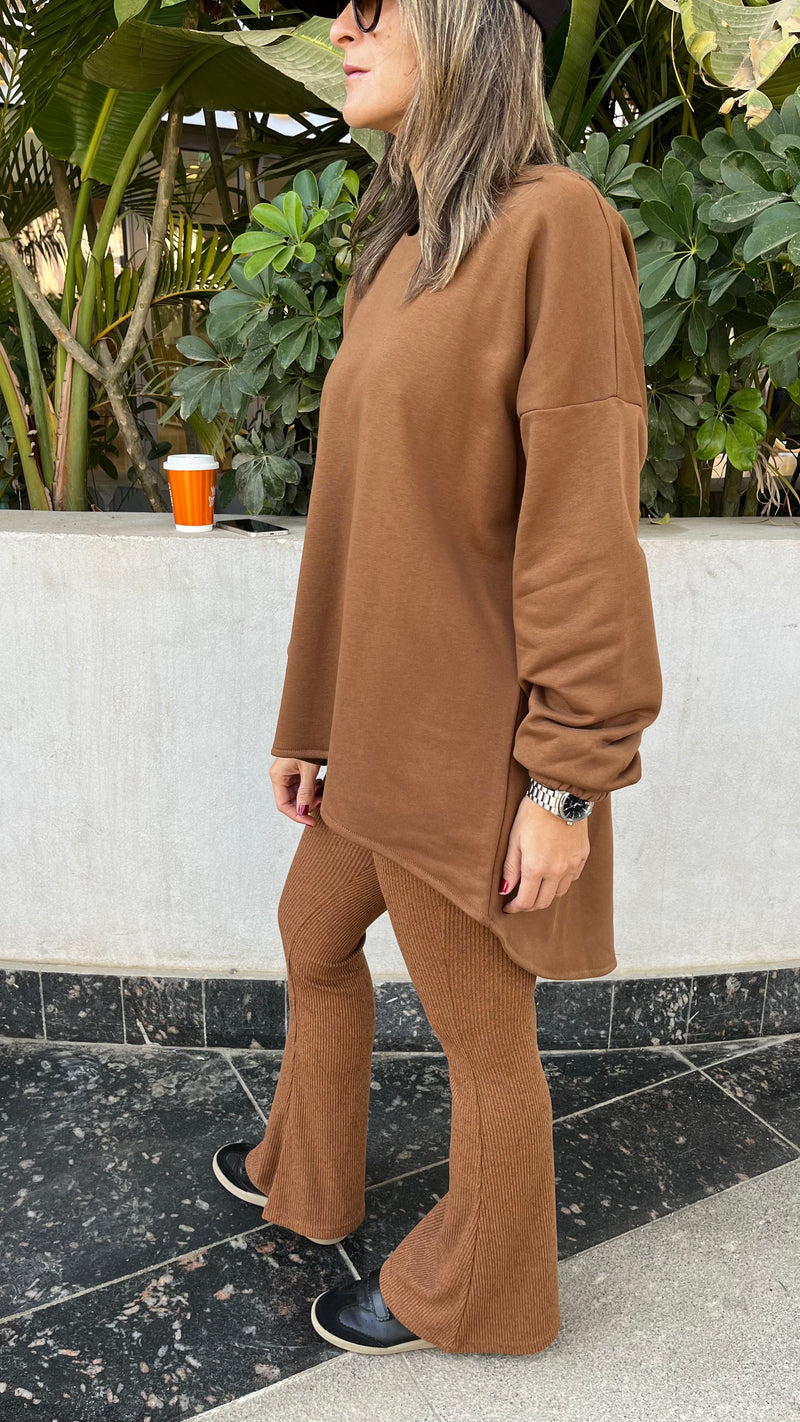 Camel Cotton High Low Sweater