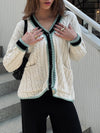 Mint Preppy Striped Trim Cardigan