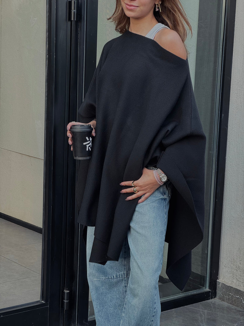 Black Asymmetrical Poncho