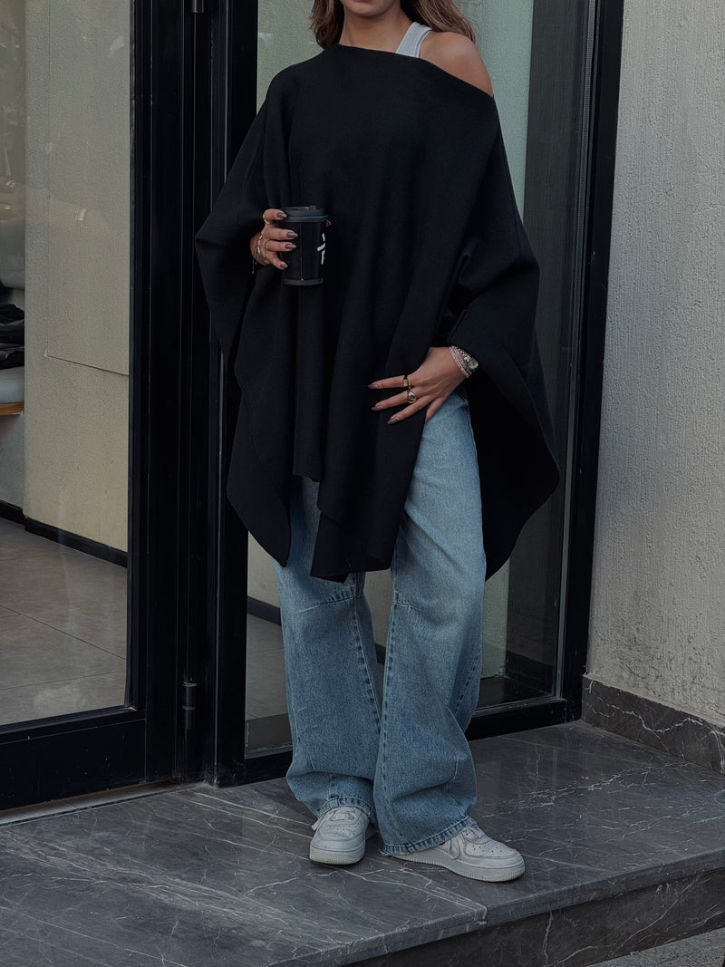 Black Asymmetrical Poncho