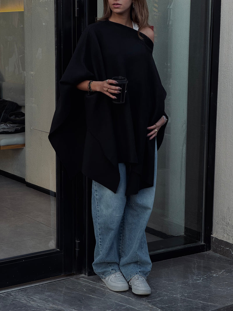 Black Asymmetrical Poncho