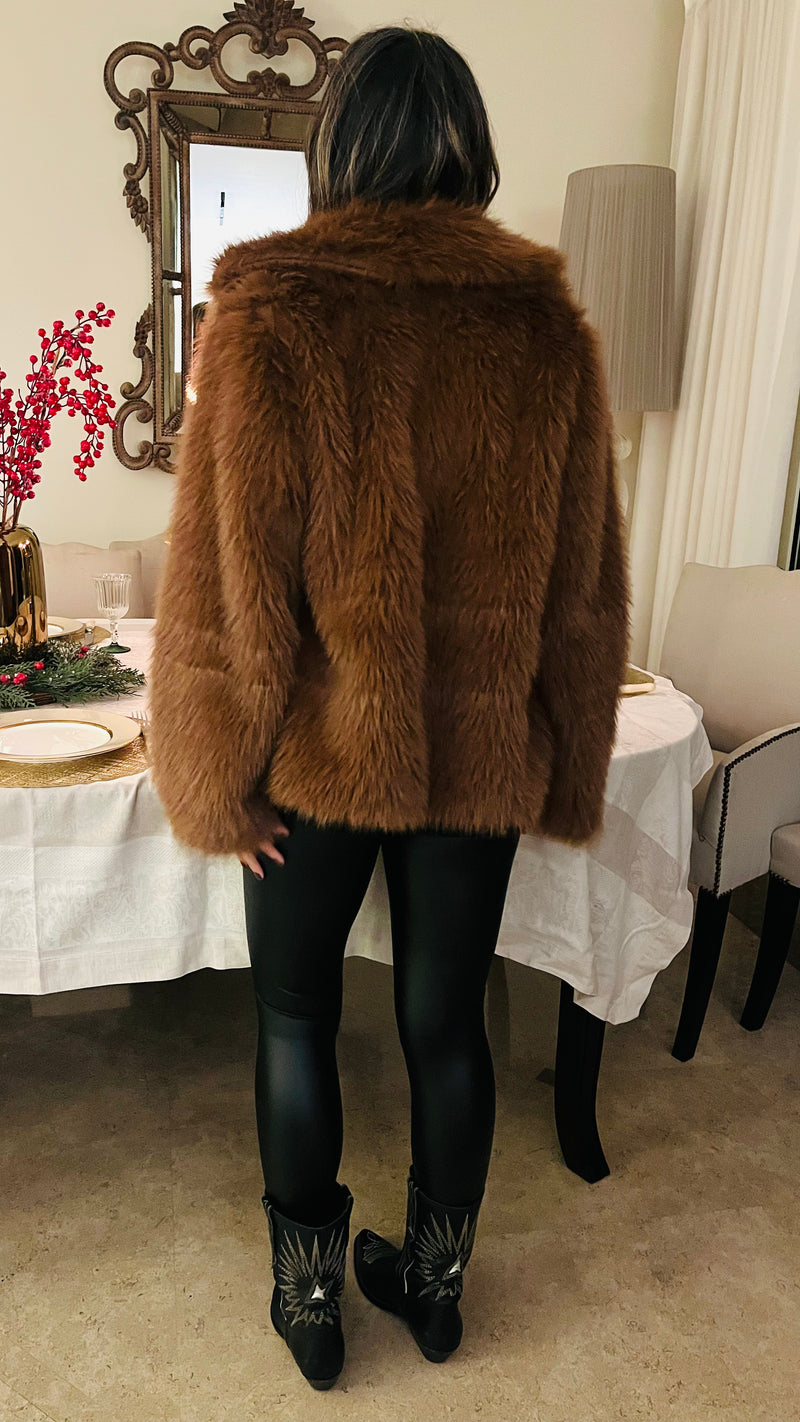 Camel Faux Fur Long Jacket