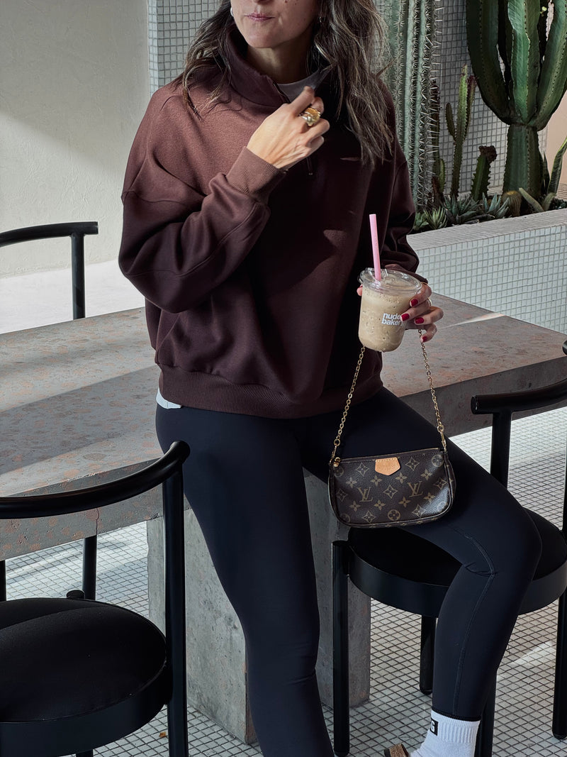 Brown Fleece Lined Quarter Zip Up Sweatshirt